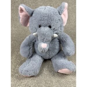 Kellytoy Plush Gray Elephant Stuffed Animal Pink Ears Tusk Toy 23" tall